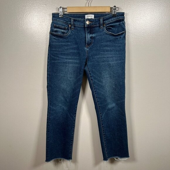 Evereve Ever Straight Ankle Jeans Size 27 Mid Rise Frayed Hem Dark Wash Blue - Picture 1 of 10